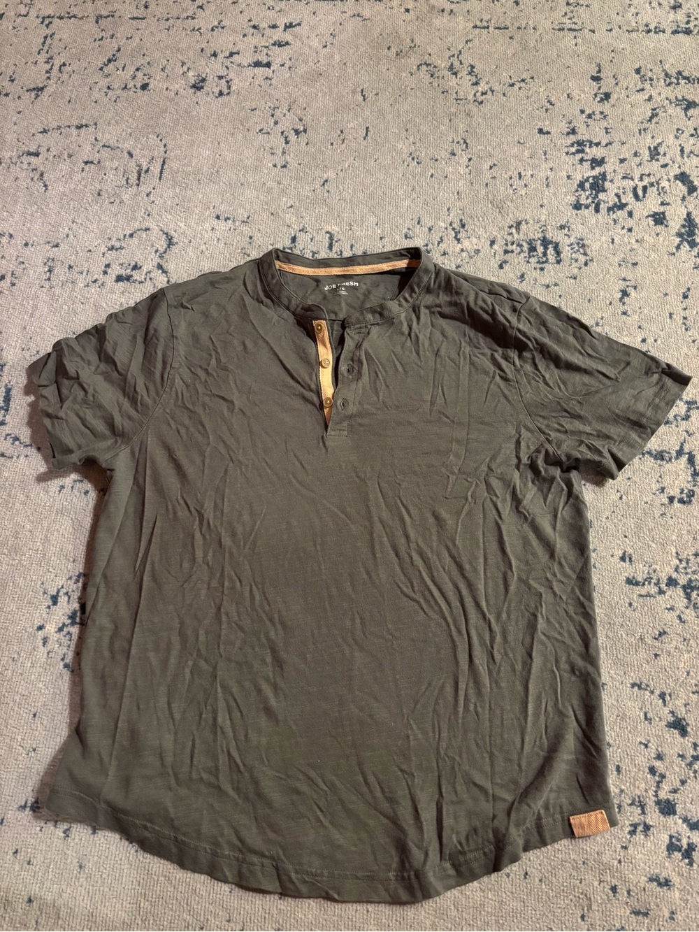 Joe Fresh Olive Green Short-Sleeve Henley with Contrast Placket